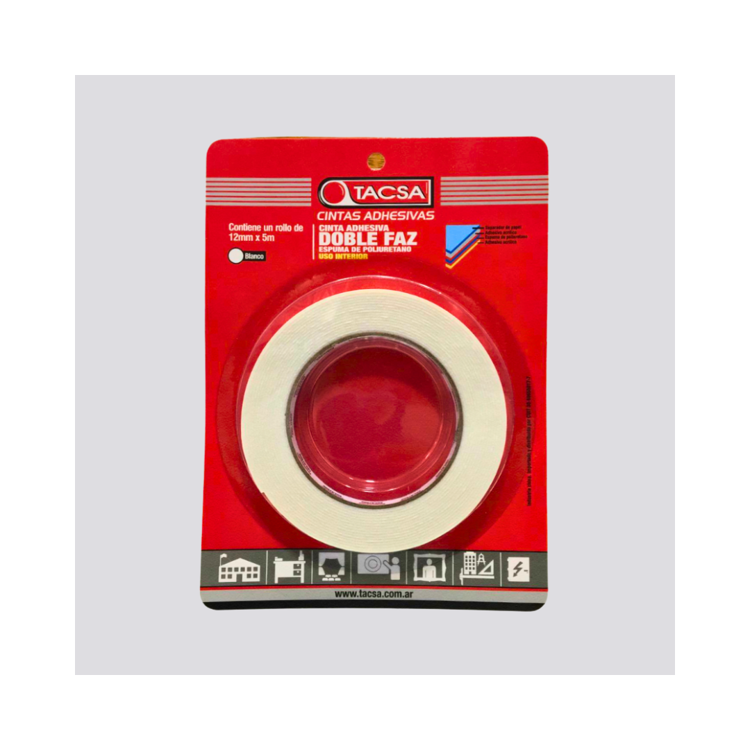 CINTA PVC TACSA DOBLE FAZ ESPUMA 12 MM. X 5 MTS. - 06995